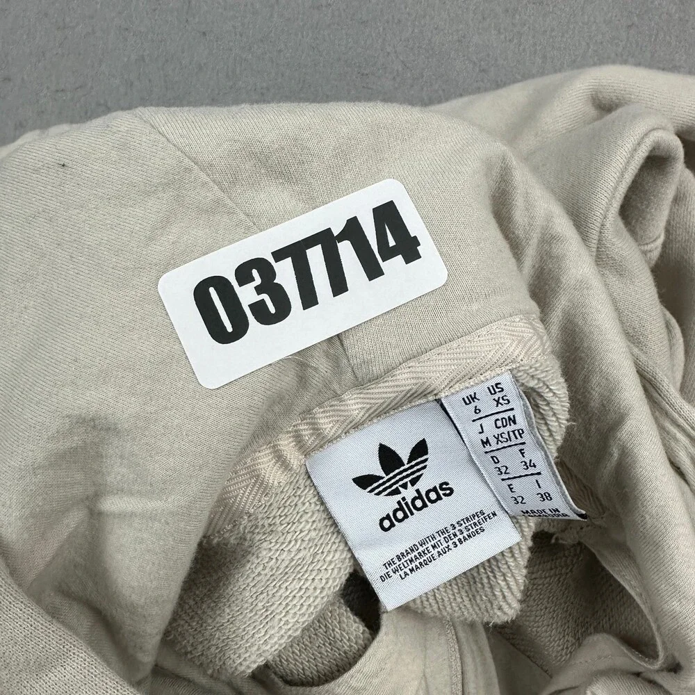 Adidas Hoodie Women XS Beige Colorado Blue 1/4 Pullover Sweatshirt Trefoil